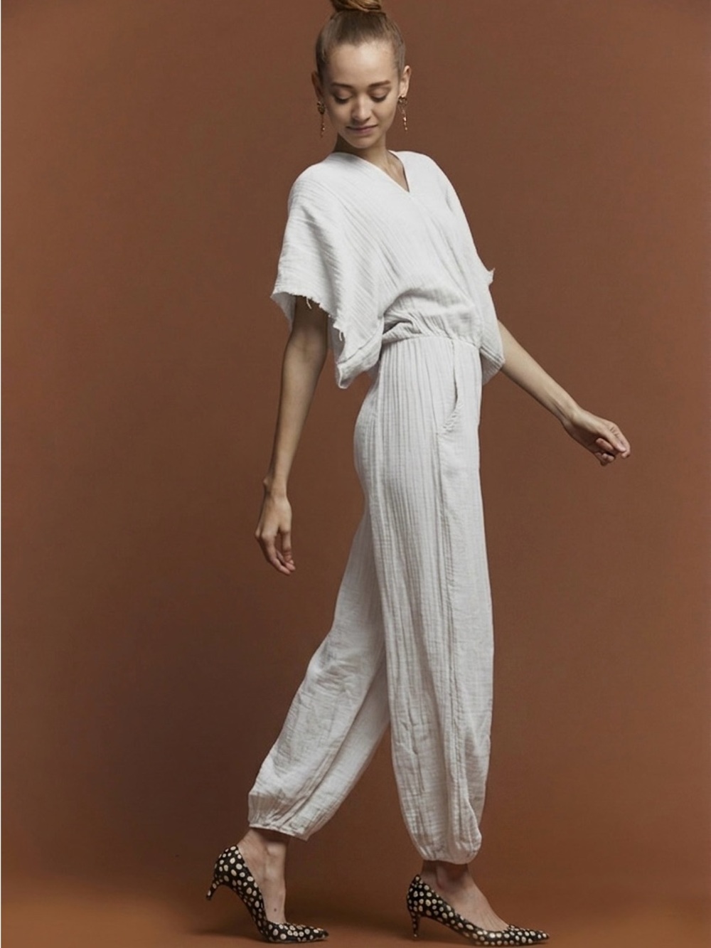 Stark X Cotton Gauze Kimono Sleeve Jumpsuit | White | Medium - Picture 2 of 11